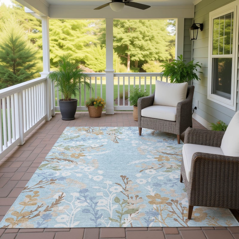 Machine Washable Indoor/ Outdoor Floral Border Chantille Rug