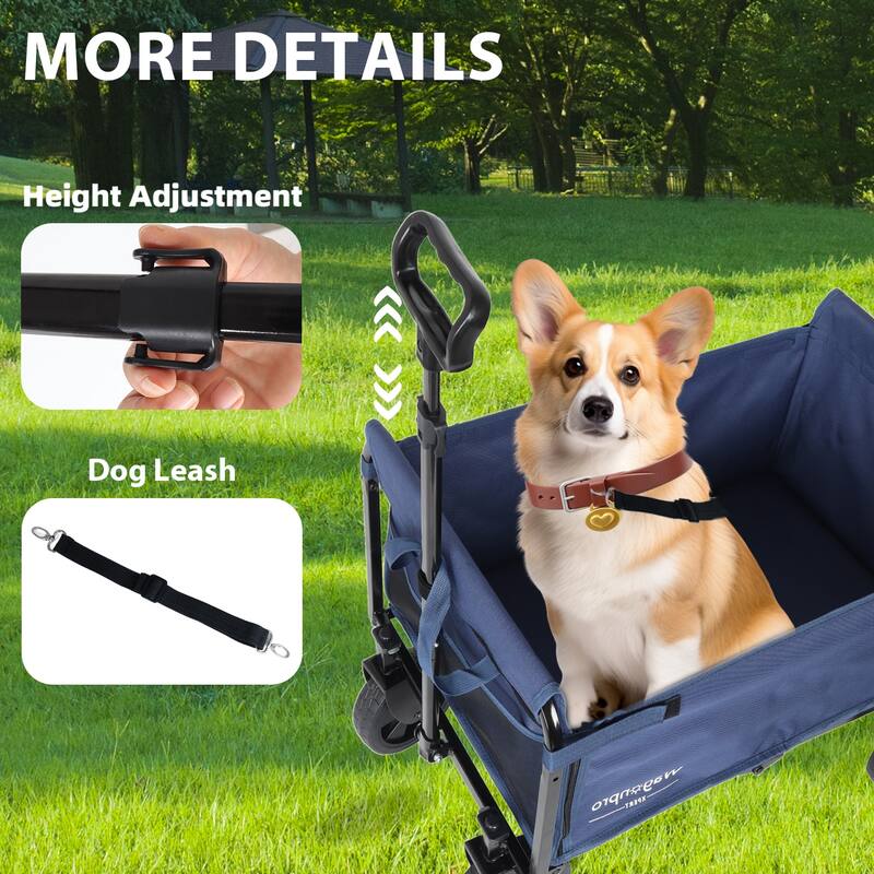 All-in-One Convertible Folding Trolley with Bench Seat & Dog Leash - Heavy Duty 4-Wheel Utility Cart