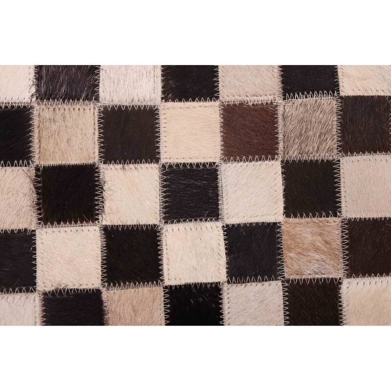 ECARPETGALLERY Handmade Cowhide Patchwork Dark Brown Leather Rug - 6'2 x 6'2
