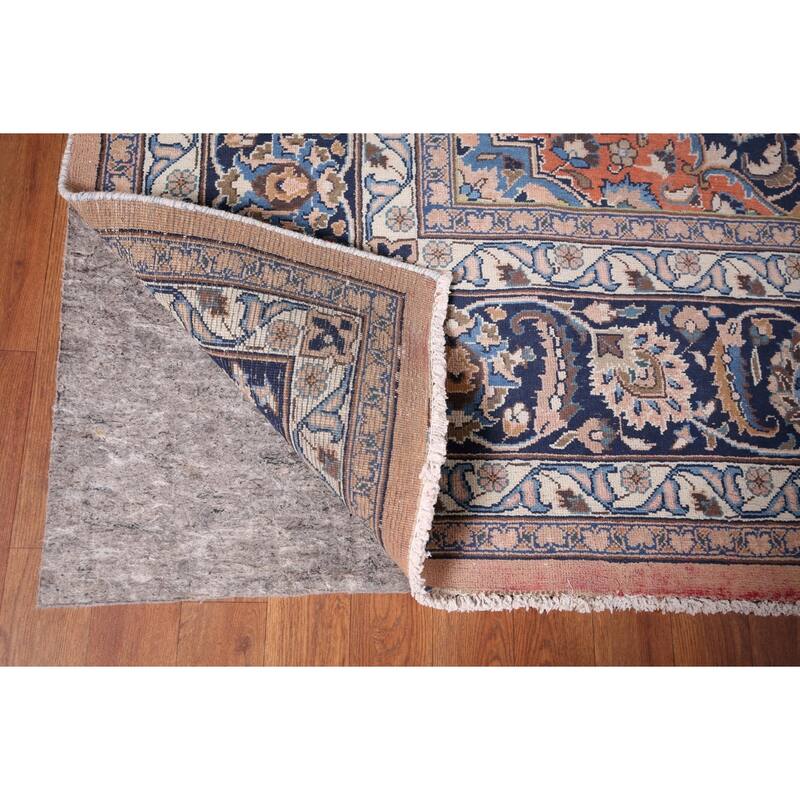 Traditional Mashad Persian Vintage Area Rug Hand-Knotted Wool Carpet - 8'4"x 11'2"