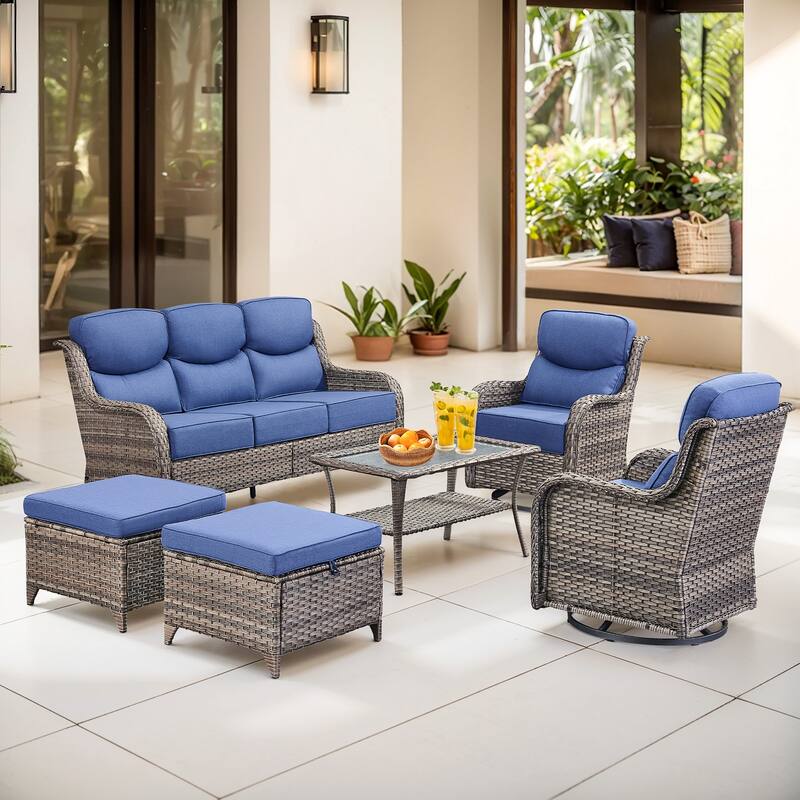 Gymojoy 6-Piece Patio Furniture Set with Swivel Glider Chairs, 6-Inch Ultra-Plush Cushions & Water-Resistant Olefin Fabric
