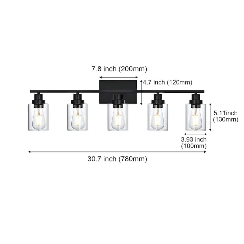 5-Light Wall Light Black Bathroom Vanity Lights, E26 Modern Bathroom Light Fixtures with Clear Glass Shade, Sconces Wall Lights
