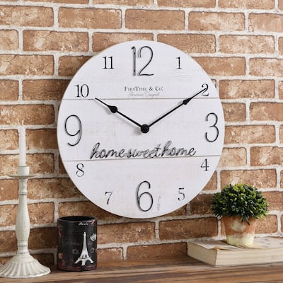 FirsTime & Co. Home Sweet Home Wall Clock, American Crafted, Whitewashed Wood, Wood, 15.5 x 1.75 x 15.5 in