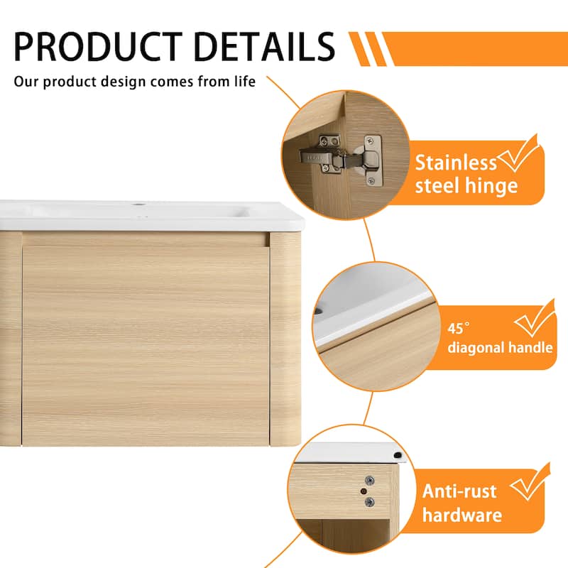 Bathroom Vanity With Sink In 24/28/36/40/60/68 Inch, Floating Bathroom Vanity With Soft Close Door