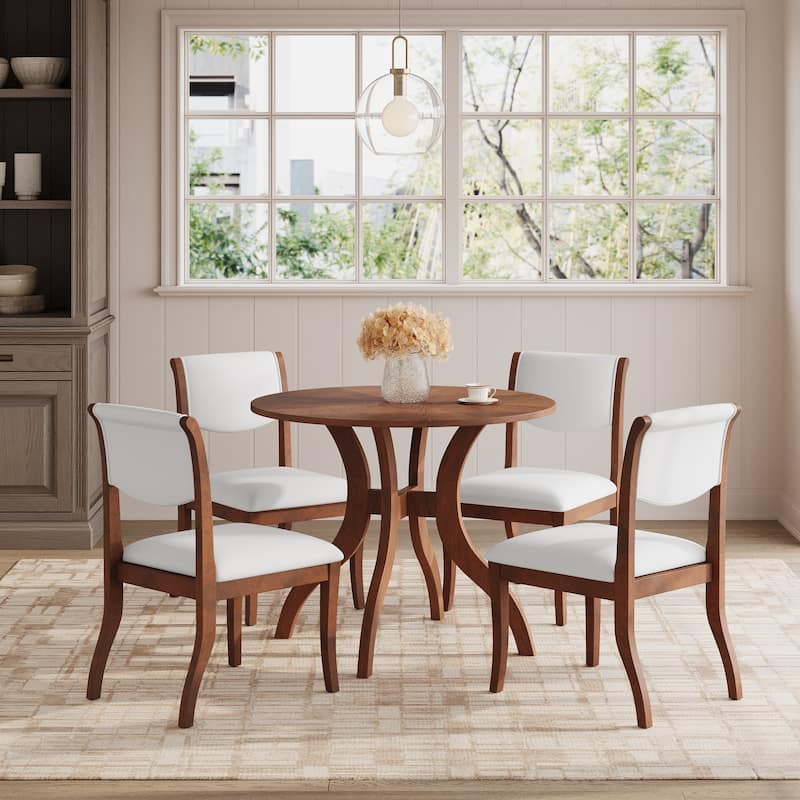 Mid-Century Modern Round Dining Table Set for 2, Wood Kitchen Table & 2 Chairs Set, Compact 3-Piece Dining Set for Small Spaces