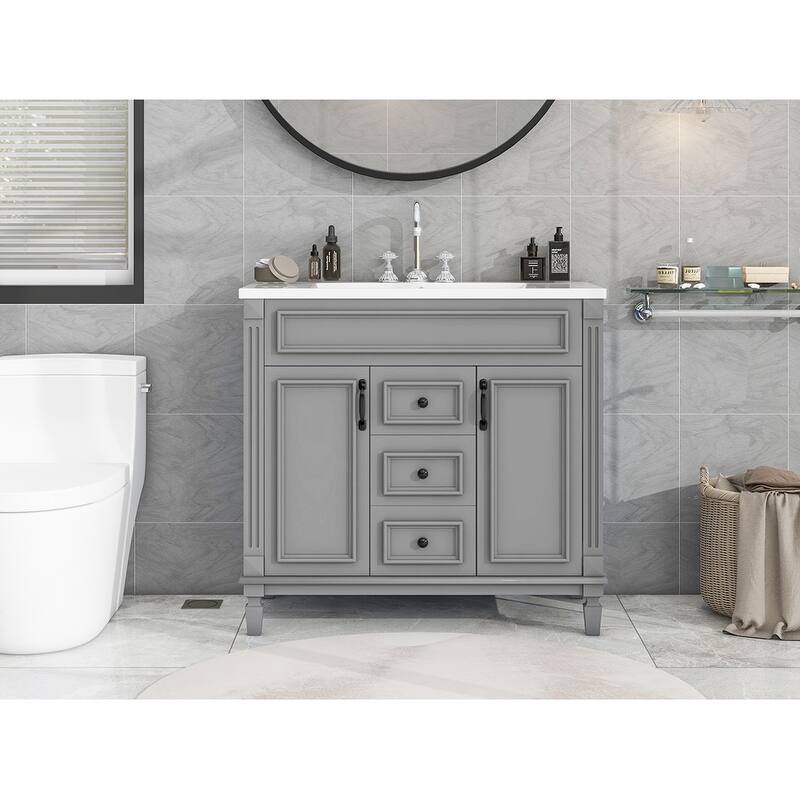 Roomfitters 36" Vanity with Sink, Modern Cabinet with 2 Drawers and Soft Closing Doors, Freestanding Bathroom Design