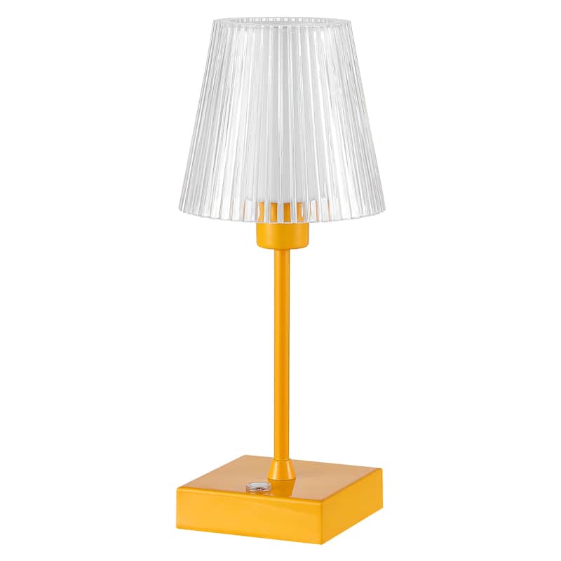 Lina 12.5" Modern Industrial Rechargeable/Cordless Iron/Acrylic Integrated LED Table Lamp with Ribbed Shade, by JONATHAN Y