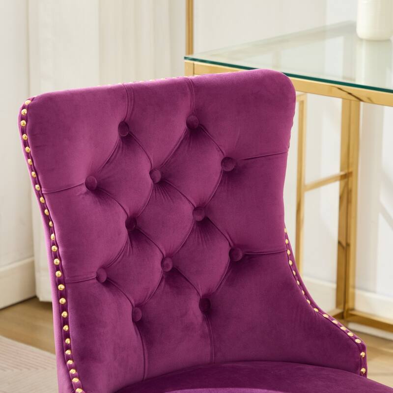 Velvet Swivel Office Chair with Wheels, Tufted Button Home Office Chair, Adjustable Vanity Chair with Metal Base