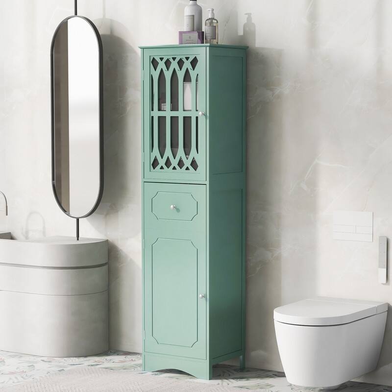 Grondin MDF Board 63.8" Tall Bathroom Tower Cabinet, Freestanding Bathroom Storage Cabinet with Drawer and Acrylic Door