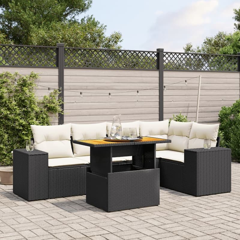 vidaXL Patio Sofa Set with Cushions Sofa Modules Outdoor 6 Piece Poly Rattan - 21.7 x 39.4 x 28.7