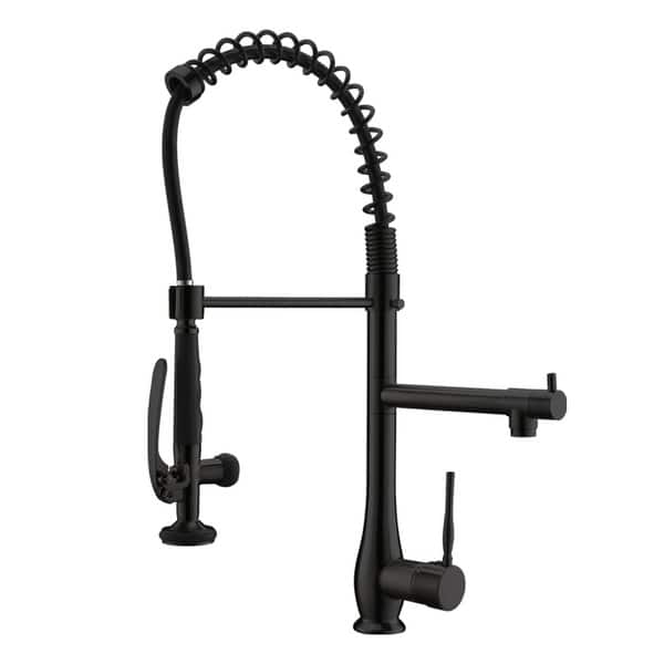 slide 2 of 14, 2 Spout Single Handle Kitchen Faucet with Pull Down Sprayer Black