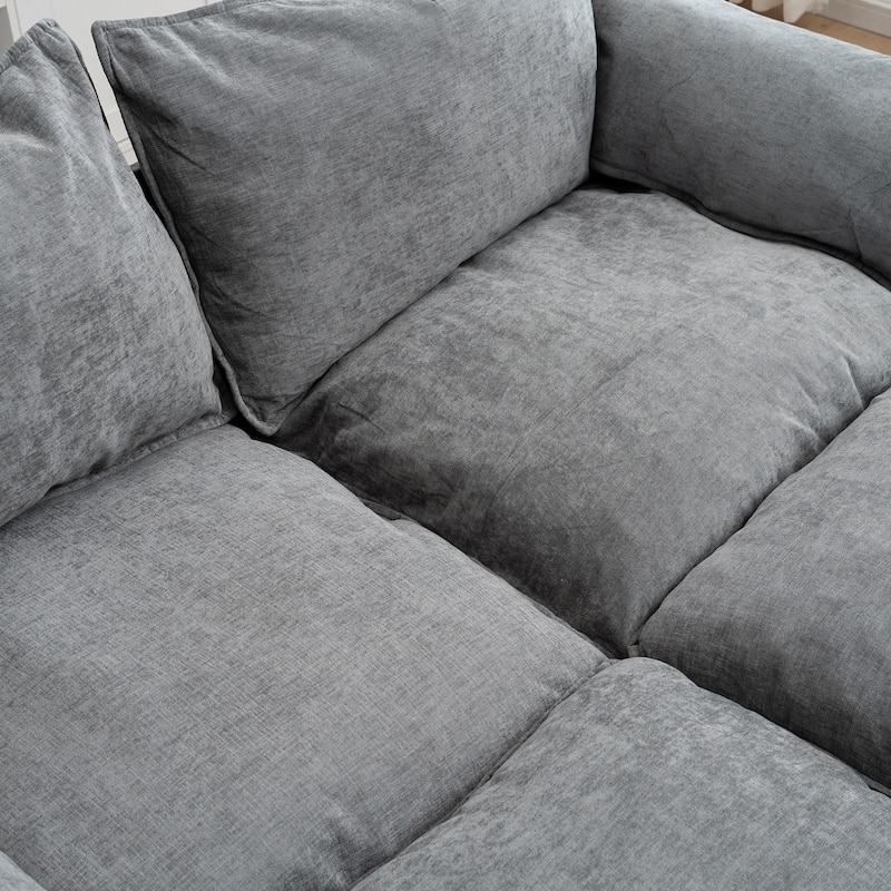 Cloud Loveseat Sofa & Storage Ottomans Set, Sleeper Sectional Sofa Bed with Chaise Lounge, Widen Armrests and Slipcovered