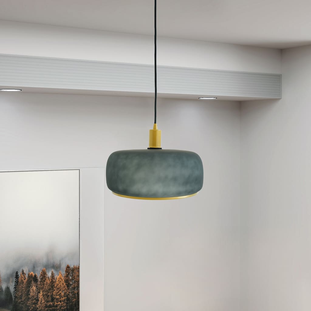 Glam Matte Black Pendant Light with Brass Accents