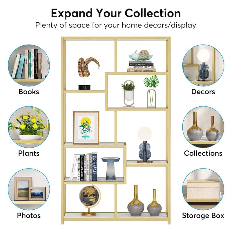 Bookshelf Modern Etagere Bookcase, Freestanding Tall Bookshelves with 8-Open Storage Shelf for Living Room, Bedroom, Home Office