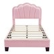 preview thumbnail 15 of 16, Twin Size Upholstered Flower-Shape Bed with LED Light Strip, Sherpa Fabric Platform Bed with Wooden Slats Support, White