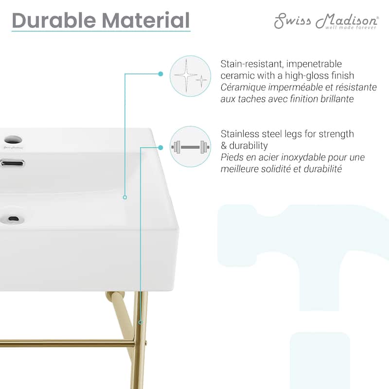 Claire Ceramic Console Sink White Basin Gold Legs