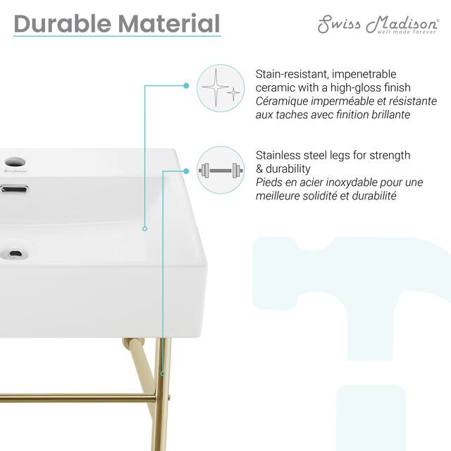 Claire Ceramic Console Sink White Basin Gold Legs