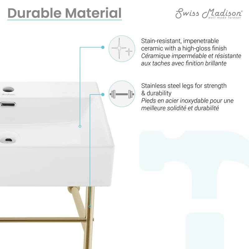 Claire Ceramic Console Sink White Basin Gold Legs