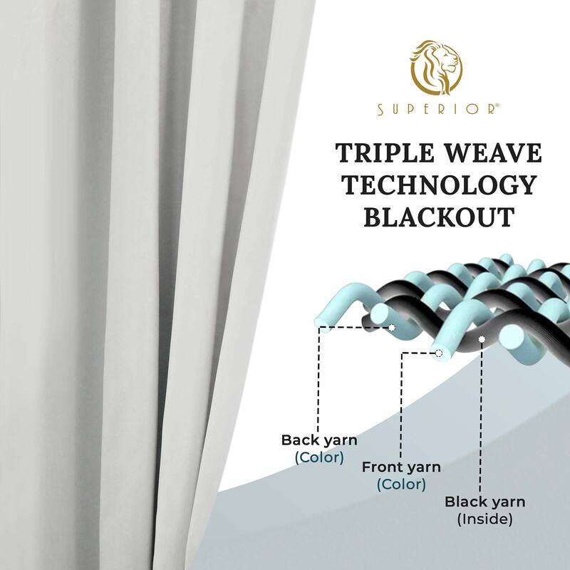 Superior Solid Machine Washable Room Darkening Grommet Blackout Curtains, Set of 2