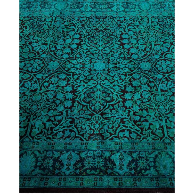 Overton Hand Knotted Wool Vintage Inspired Modern Contemporary Overdyed Green Area Rug - 4' 2" x 11' 10"