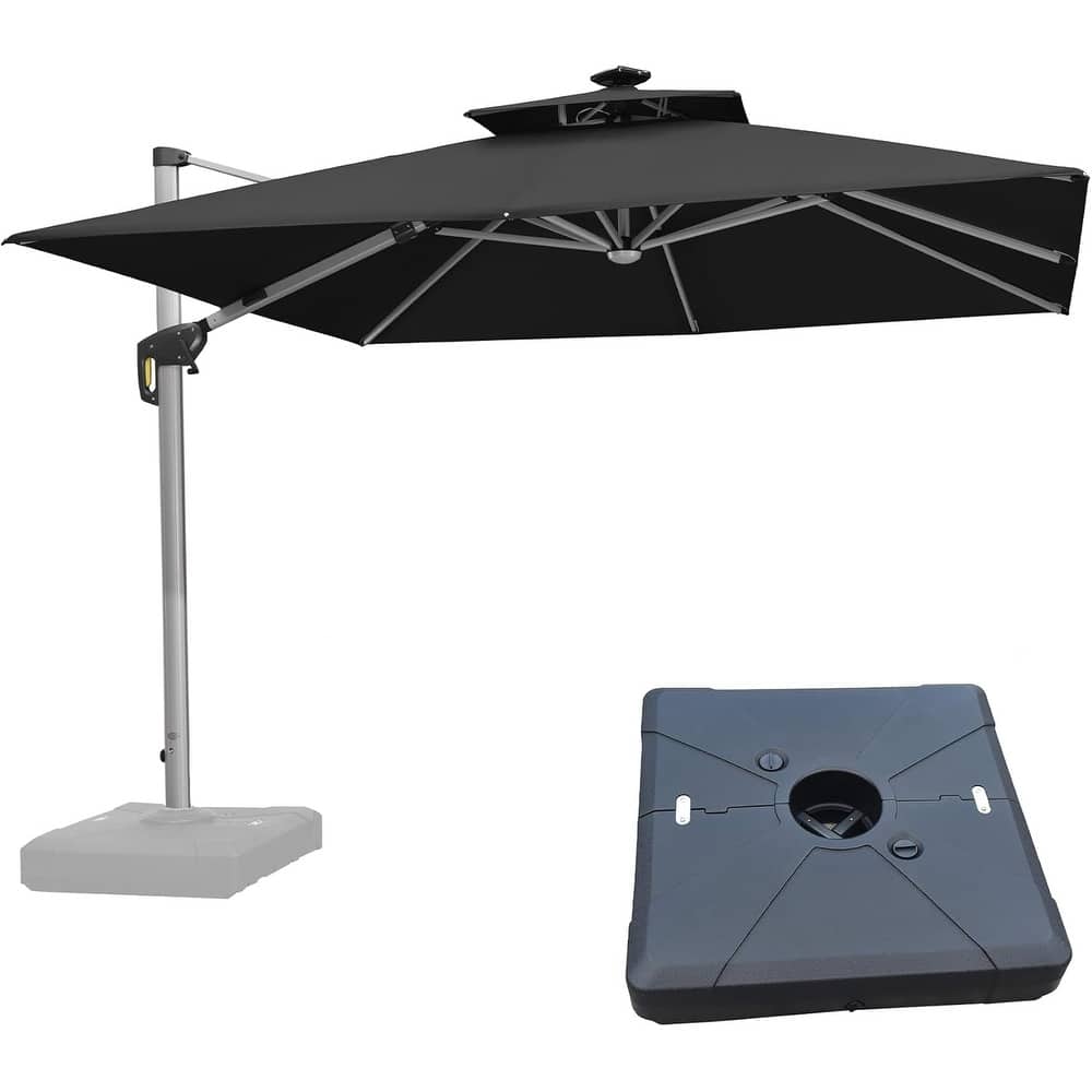 PURPLE LEAF 11 ft Double Top Solar Powered LED Square Patio Cantilever Umbrella with Base