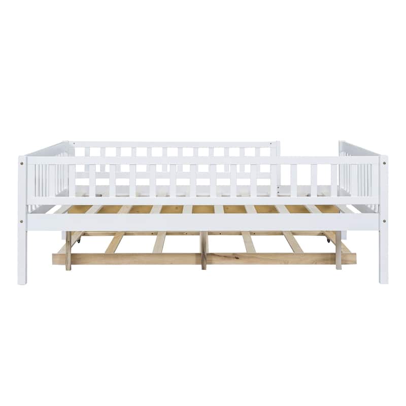 Wood Daybed with Trundle and Fence Guardrails