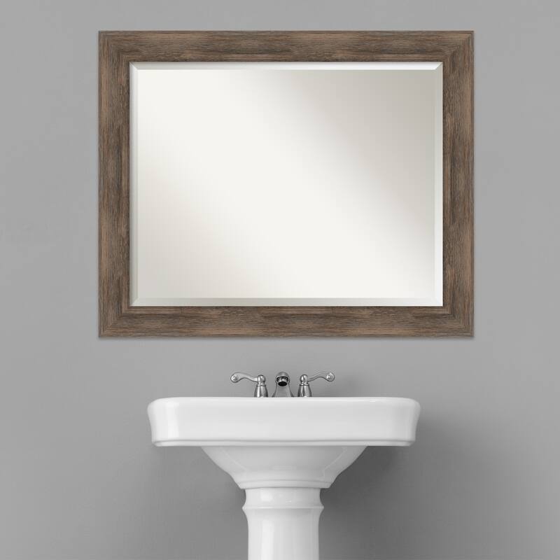 Beveled Wood Bathroom Wall Mirror - Hardwood Mocha Frame - Hardwood Mocha