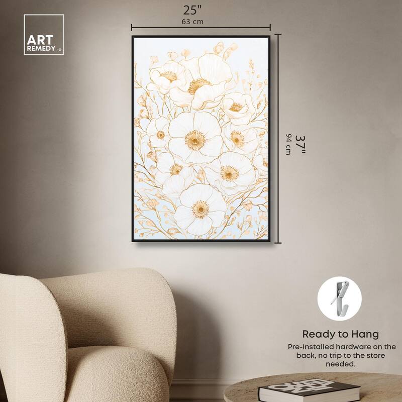 White and Gold Poppies II Canvas by Art Remedy