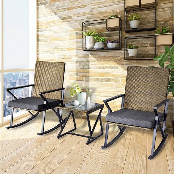 Kinbor 3-Piece Wicker Outdoor Conversation Set w/ cushions