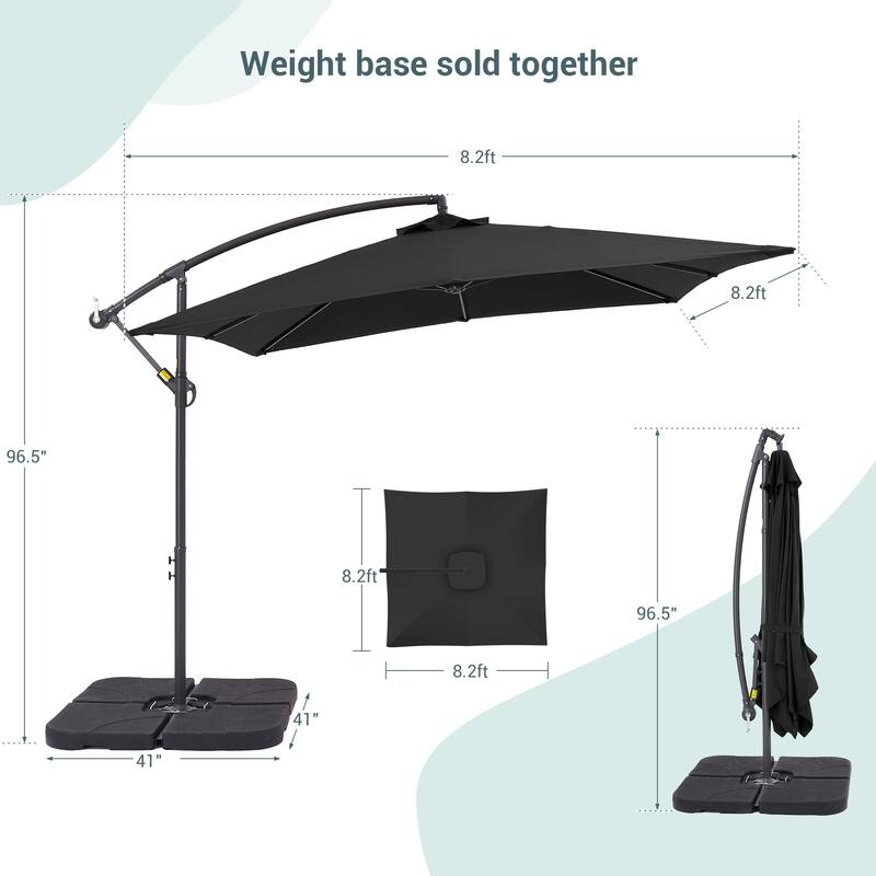 Bonosuki 8.2 x 8.2Ft Patio Offset Umbrella w/ Weighted Base
