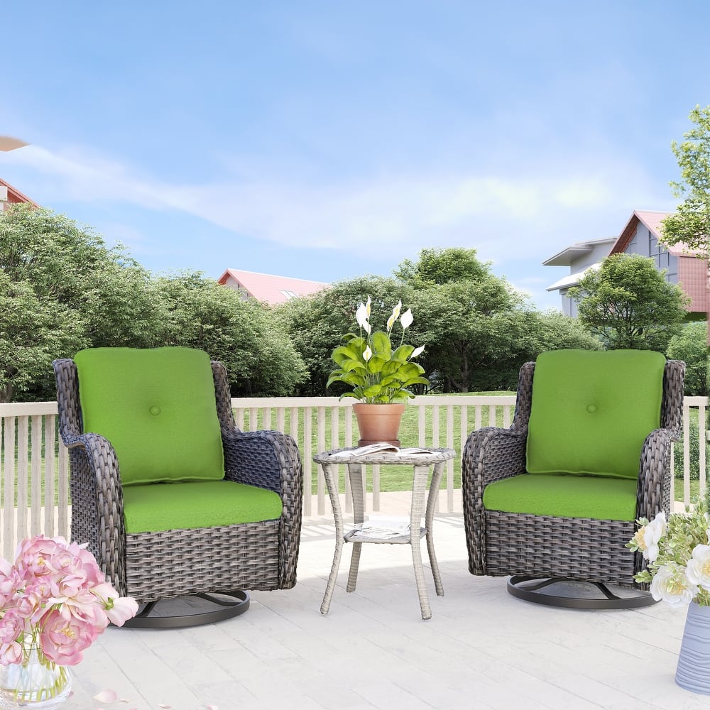 Cozywor 3-Piece Wicker Patio Swivel Outdoor Rocking Chair Set