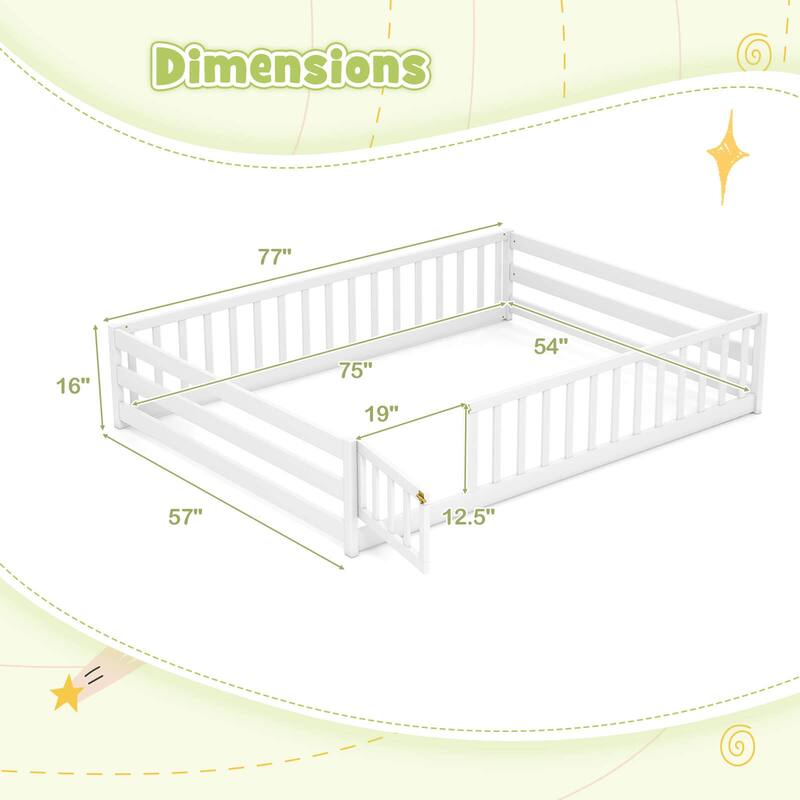 Costway Full Size Floor Bed with Full Length Safety Guardrails & Door