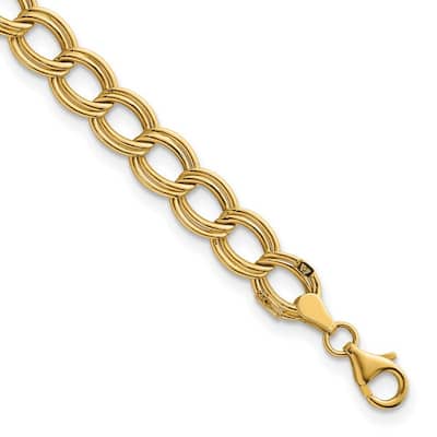 Curata 14k Yellow Gold 7.5" 8mm Hollow Double Link Bracelet for Women