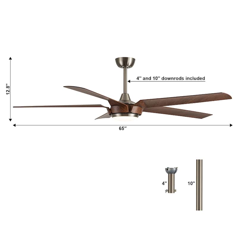 65" Brushed Nickel Industrial Downrod Mount Windmill Large Ceiling Fan with Remote and LED Light
