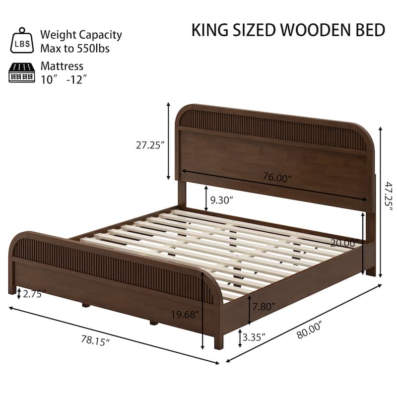 Christopher Knight Home - Modern Wood Platform Bed Frame with Headboard and Wooden Slats Support - No Box Spring Needed