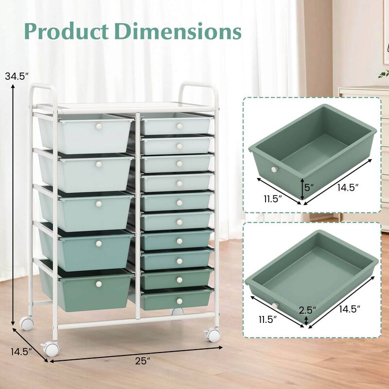 Costway 15 Drawer Rolling Storage Cart Tools Scrapbook Paper Office - See Details