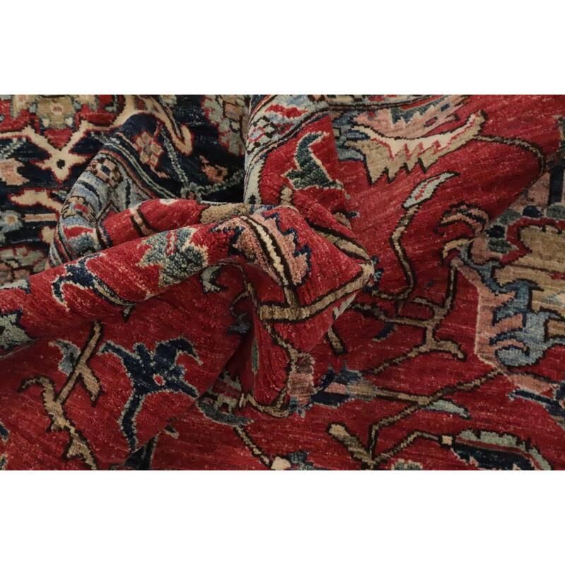 Hand Knotted Oriental 100% Wool Carpet Traditional All-Over Red Ziegler Area Rug - 11' 6'' X 9' 0''