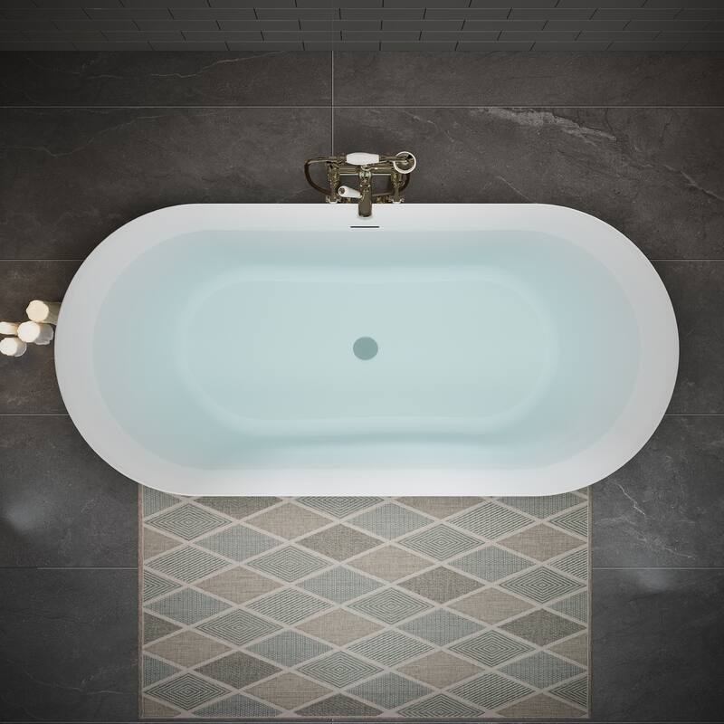 60" Glossy White Oval Acrylic Freestanding Bathtub - Gloss White