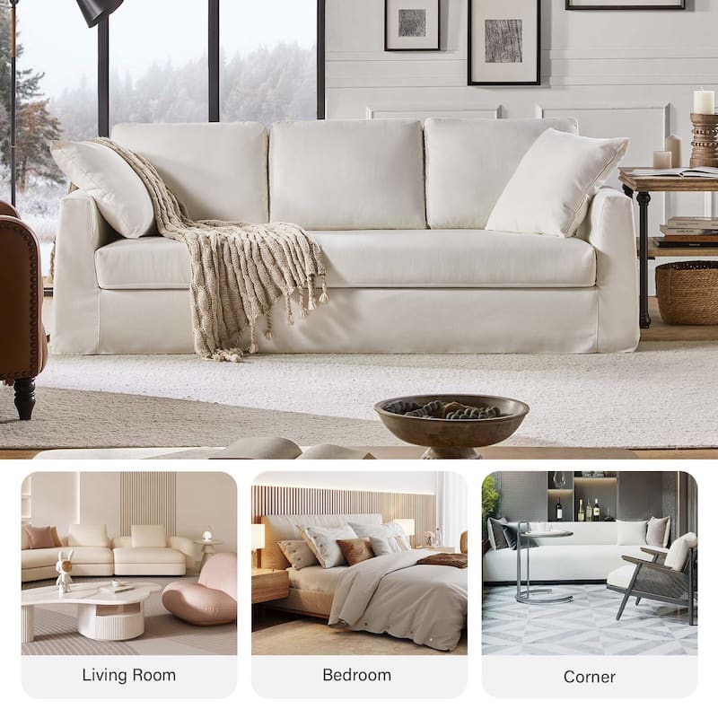 Riccardo 85" Modern Slipcovered Sofa with Square Flange Arm by HULALA HOME