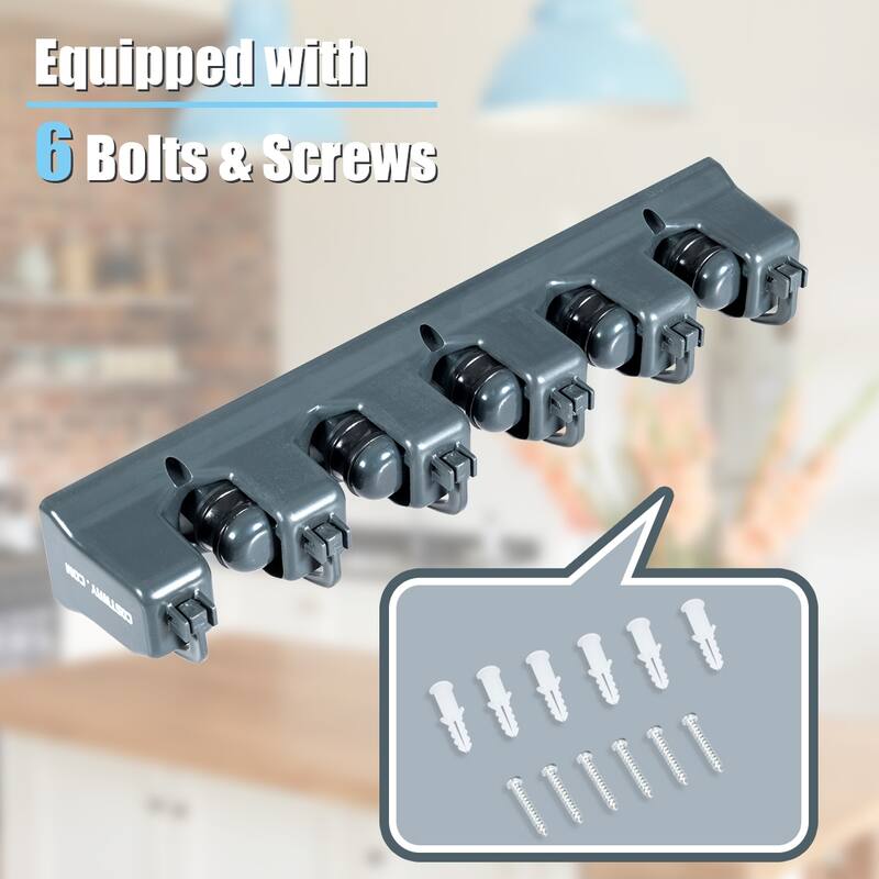 Costway Mop Broom Holder Garden Tool Rack Organizer 5 Positions w/6 - See details
