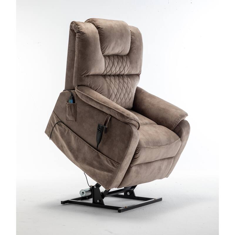 Beige Oversized Electric Recliner with OKIN Motor, 180° Lay Flat Function, Extra-Wide Seat, and Side Storage Pockets