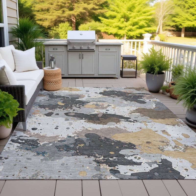Machine Washable Indoor/Outdoor Modern Splatter Chantille Rug - Gray - 10' x 14'