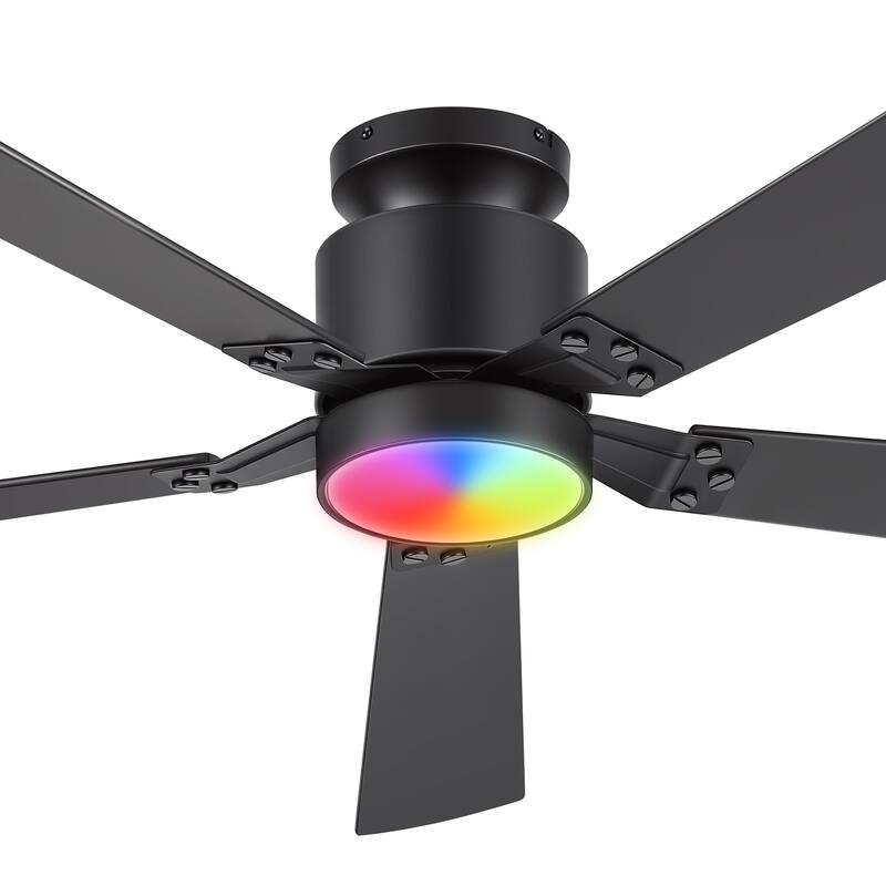 52-Inch Matte Black Ceiling Fan with RGB LED Light and Remote((5 Reversible Blades)