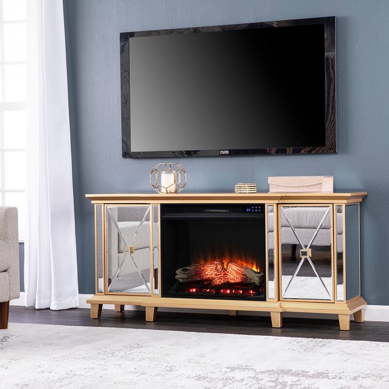 SEI Furniture Talmar Mirrored Fireplace Media TV Stand for TV's up to 62"