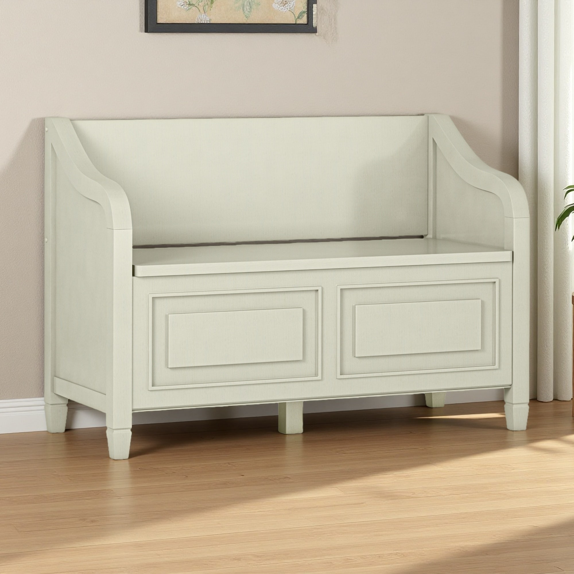 42"L Solid Wood Entryway Storage Bench, Lift-Up Lid, 2 Compartments