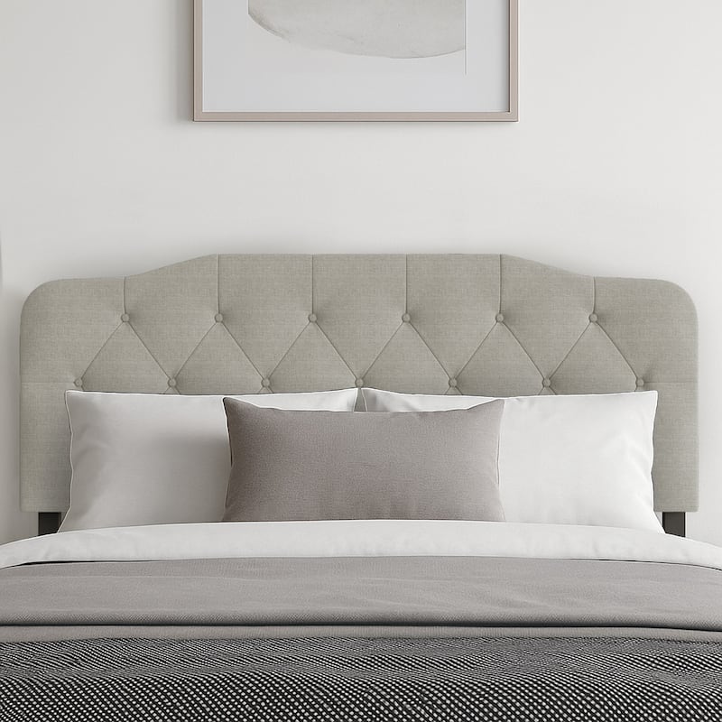 Angela Button-tufted Adjustable Headboard - Warm Grey - Queen