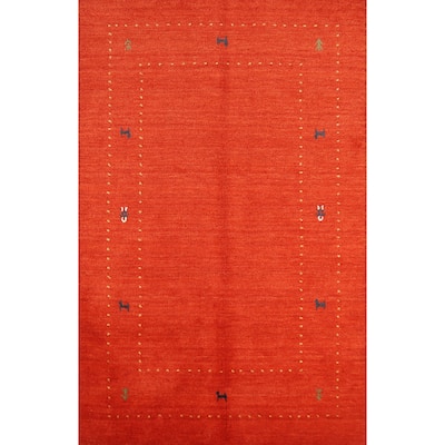 Orange Tribal Gabbeh Rug Hand-Knotted Wool Carpet - 4'0" x 5'10"