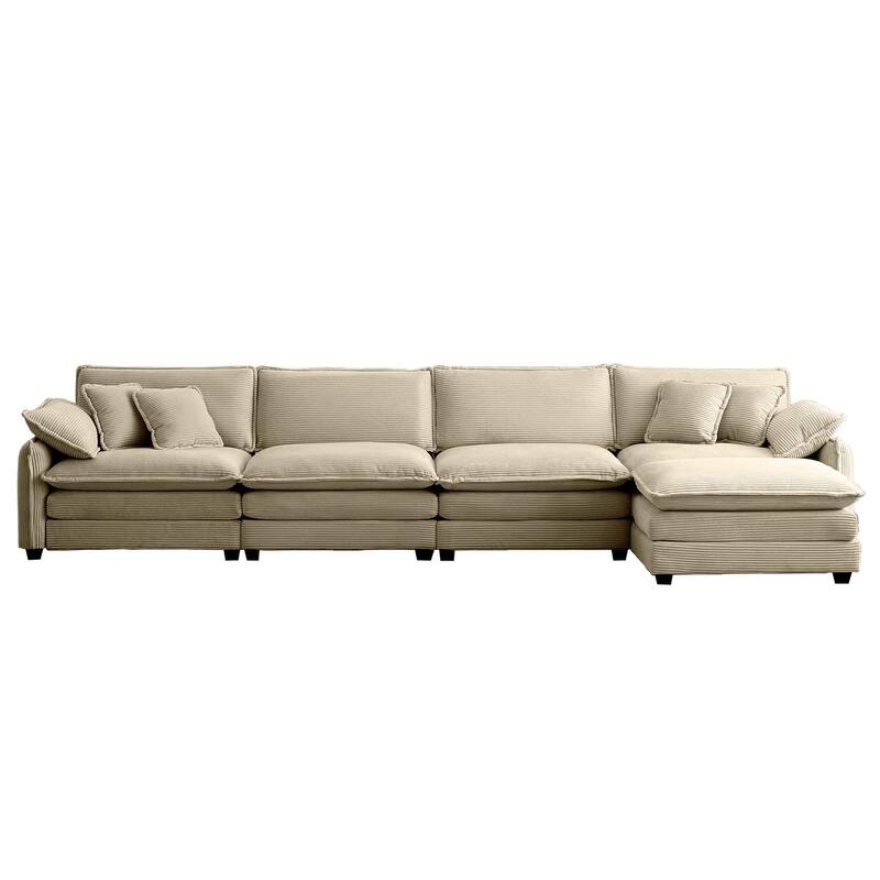 5-piece Oversized Corduroy Upholstered L-Shaped Modular Sectional Sofa with Removable Ottoman and Free Combination