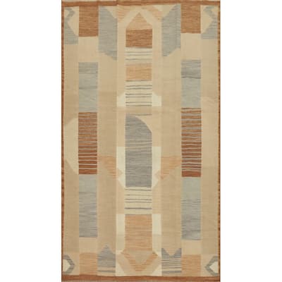 Hand Woven Southwestern Wool Beige Geometric Area Rug - 8' 0'' X 4' 10''