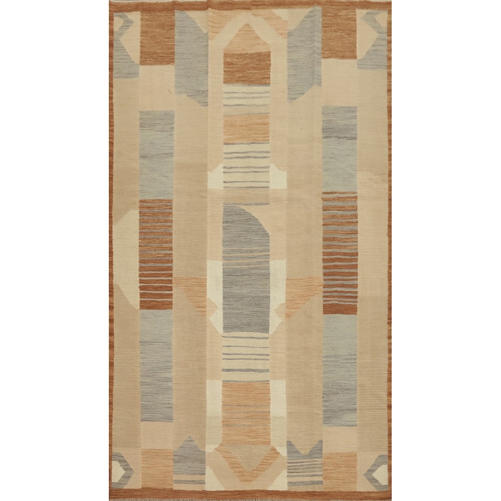 Hand Woven Southwestern Wool Beige Geometric Area Rug - 8' 0'' X 4' 10''